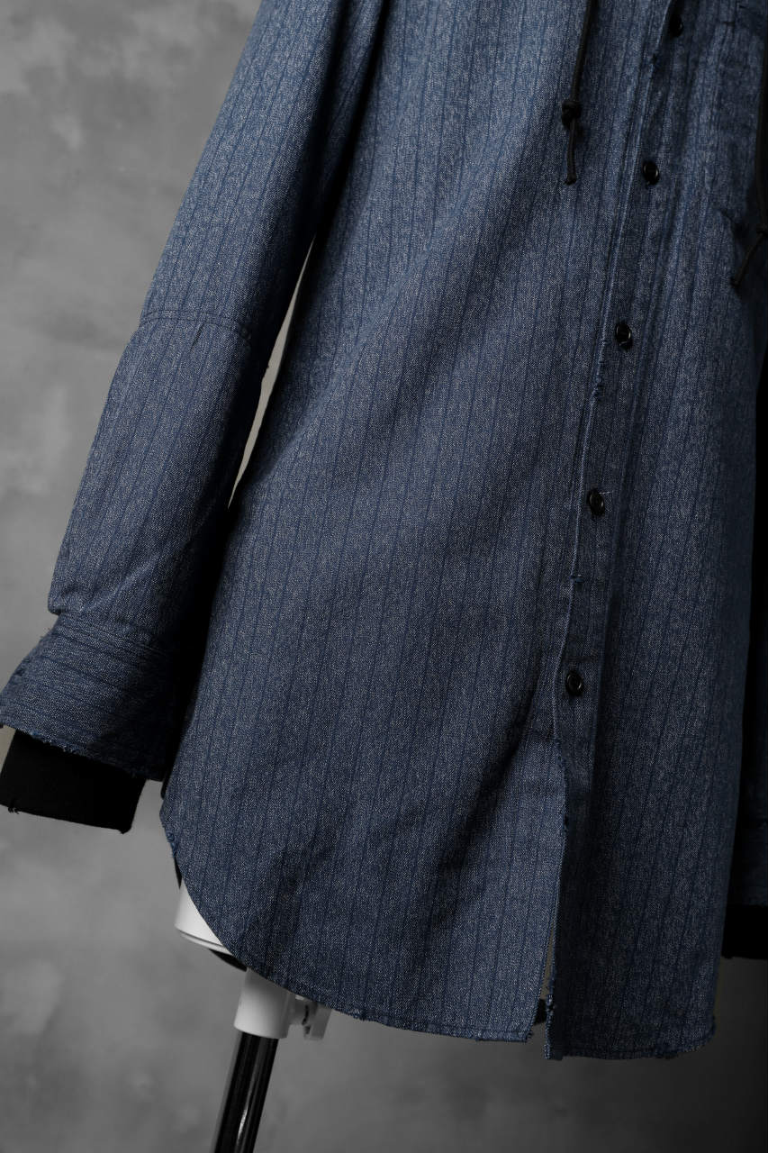 N/07 exclusive Combined Shirt-Jacket [ Stripe Denim×Fleecy Cotton ] (INDIGO STRIPE x BLACK) - Image 13