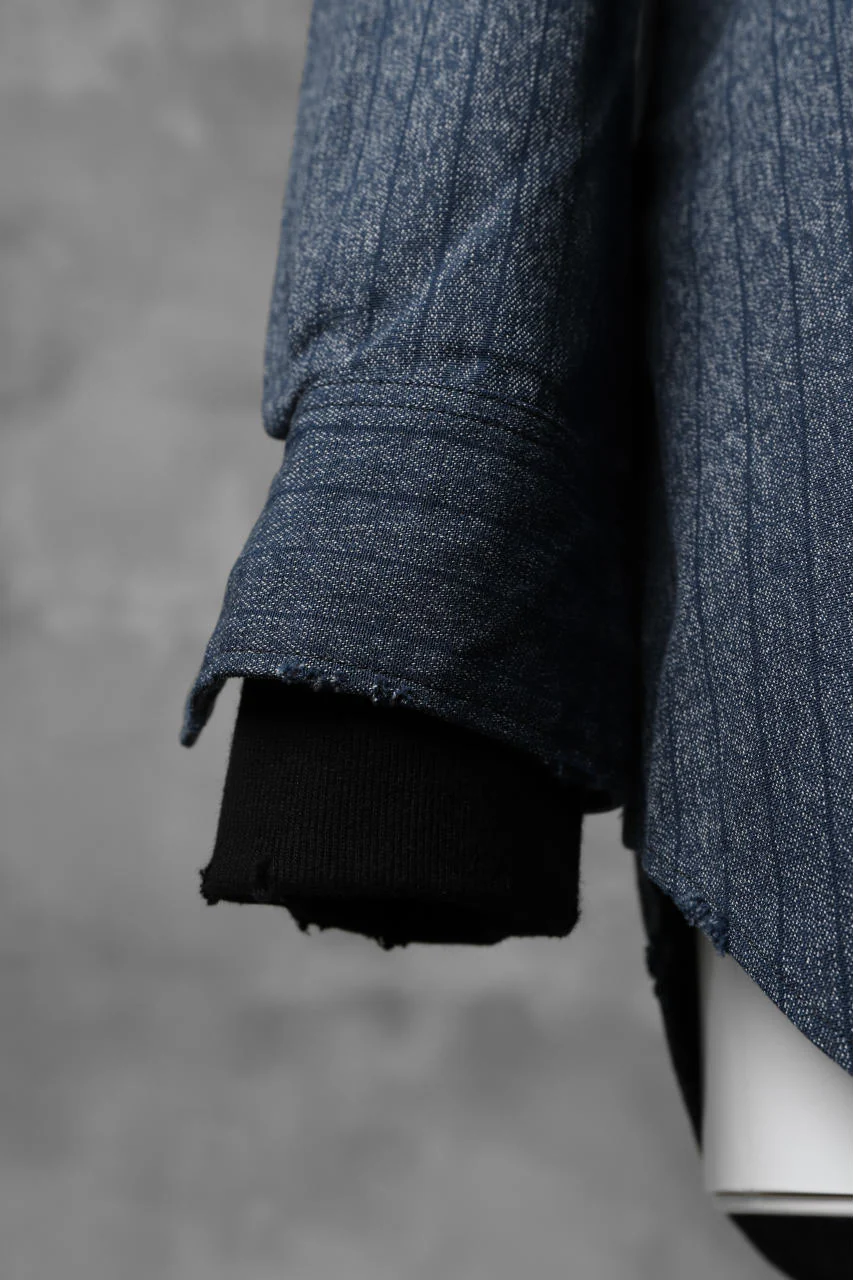 N/07 exclusive Combined Shirt-Jacket [ Stripe Denim×Fleecy Cotton ] (INDIGO STRIPE x BLACK) - Image 14