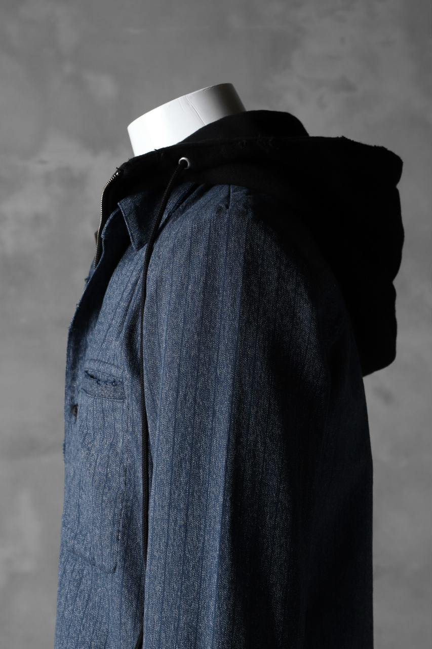 N/07 exclusive Combined Shirt-Jacket [ Stripe Denim×Fleecy Cotton ] (INDIGO STRIPE x BLACK) - Image 15