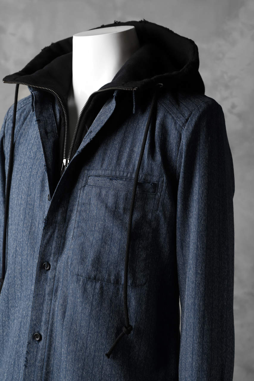 N/07 exclusive Combined Shirt-Jacket [ Stripe Denim×Fleecy Cotton ] (INDIGO STRIPE x BLACK) - Image 16