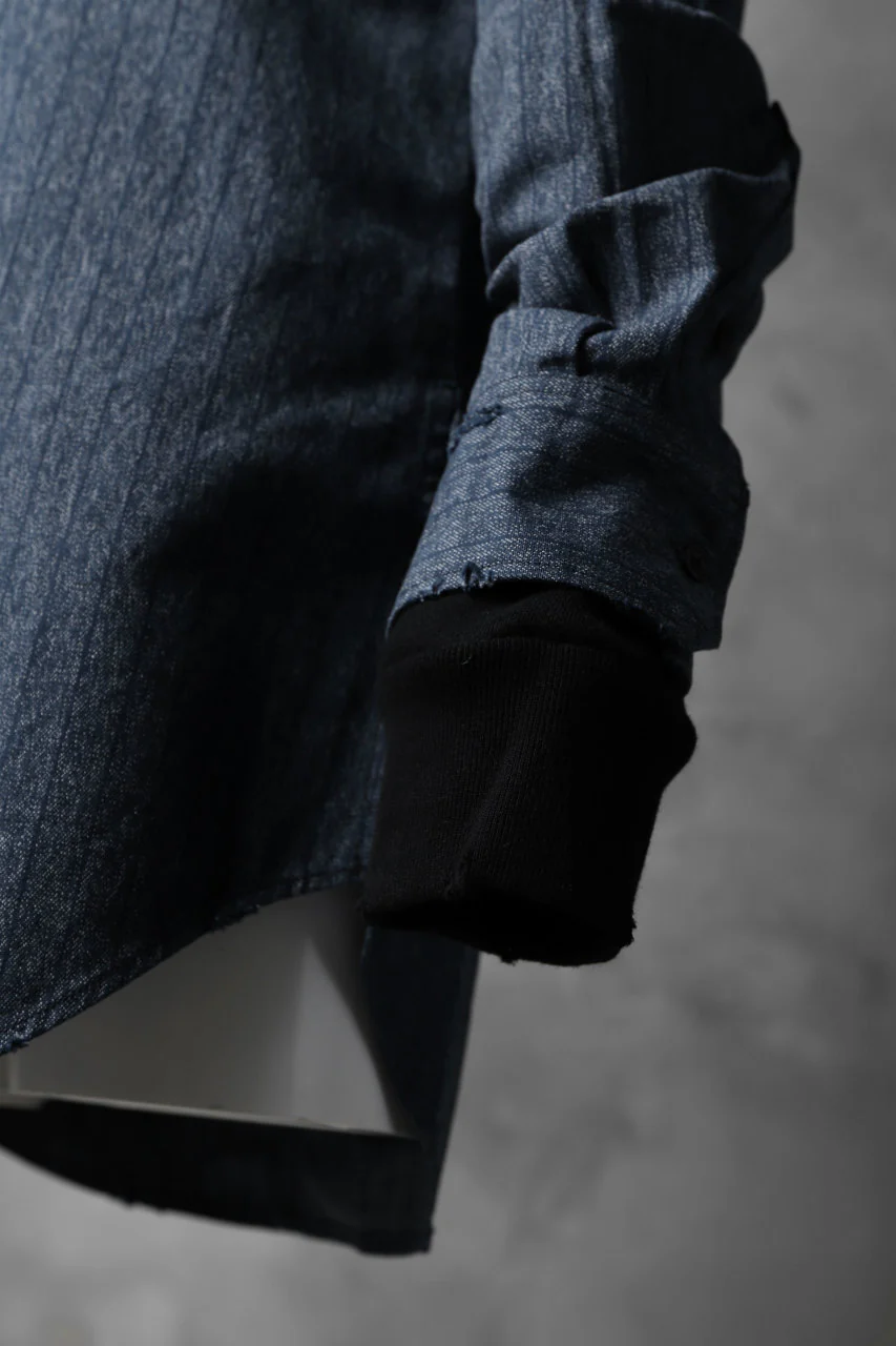 N/07 exclusive Combined Shirt-Jacket [ Stripe Denim×Fleecy Cotton ] (INDIGO STRIPE x BLACK) - Image 17