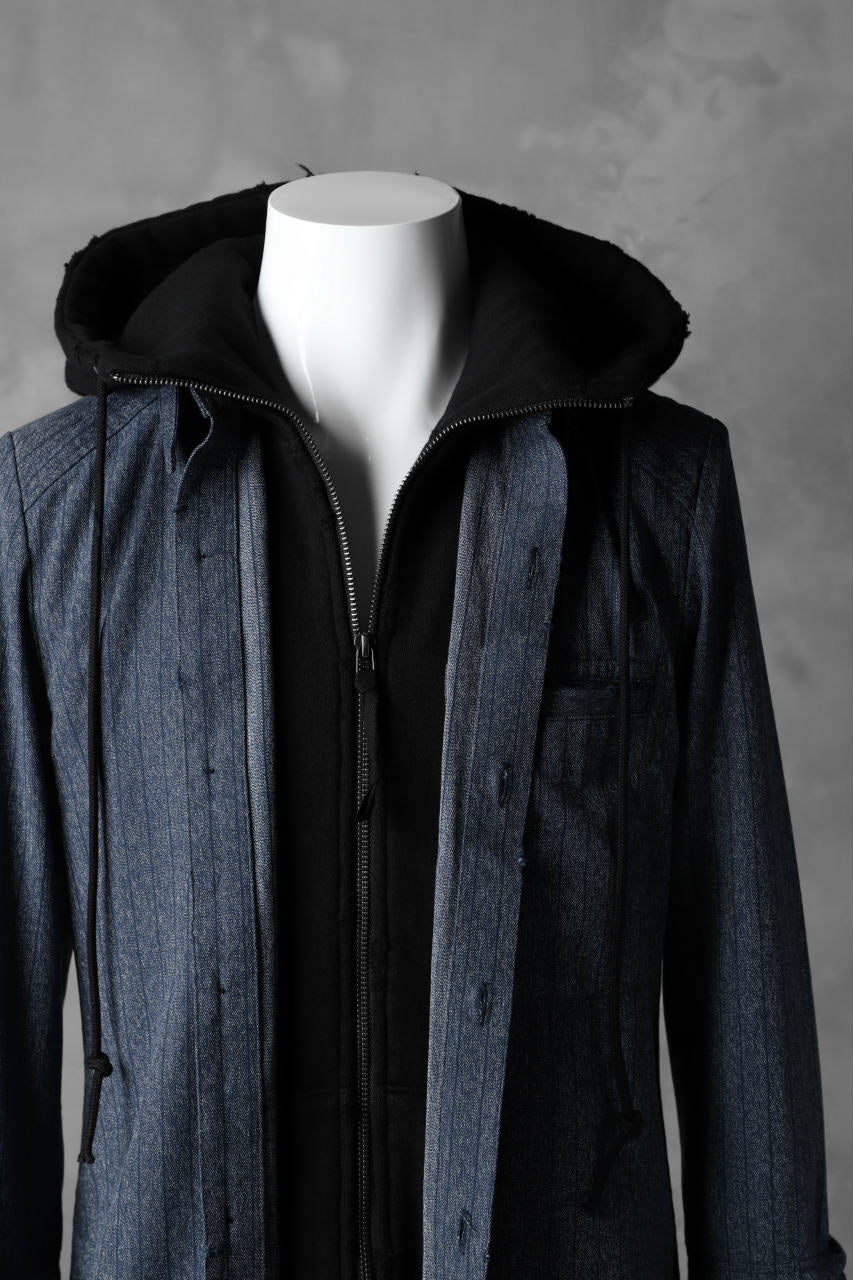 N/07 exclusive Combined Shirt-Jacket [ Stripe Denim×Fleecy Cotton ] (INDIGO STRIPE x BLACK) - Image 18
