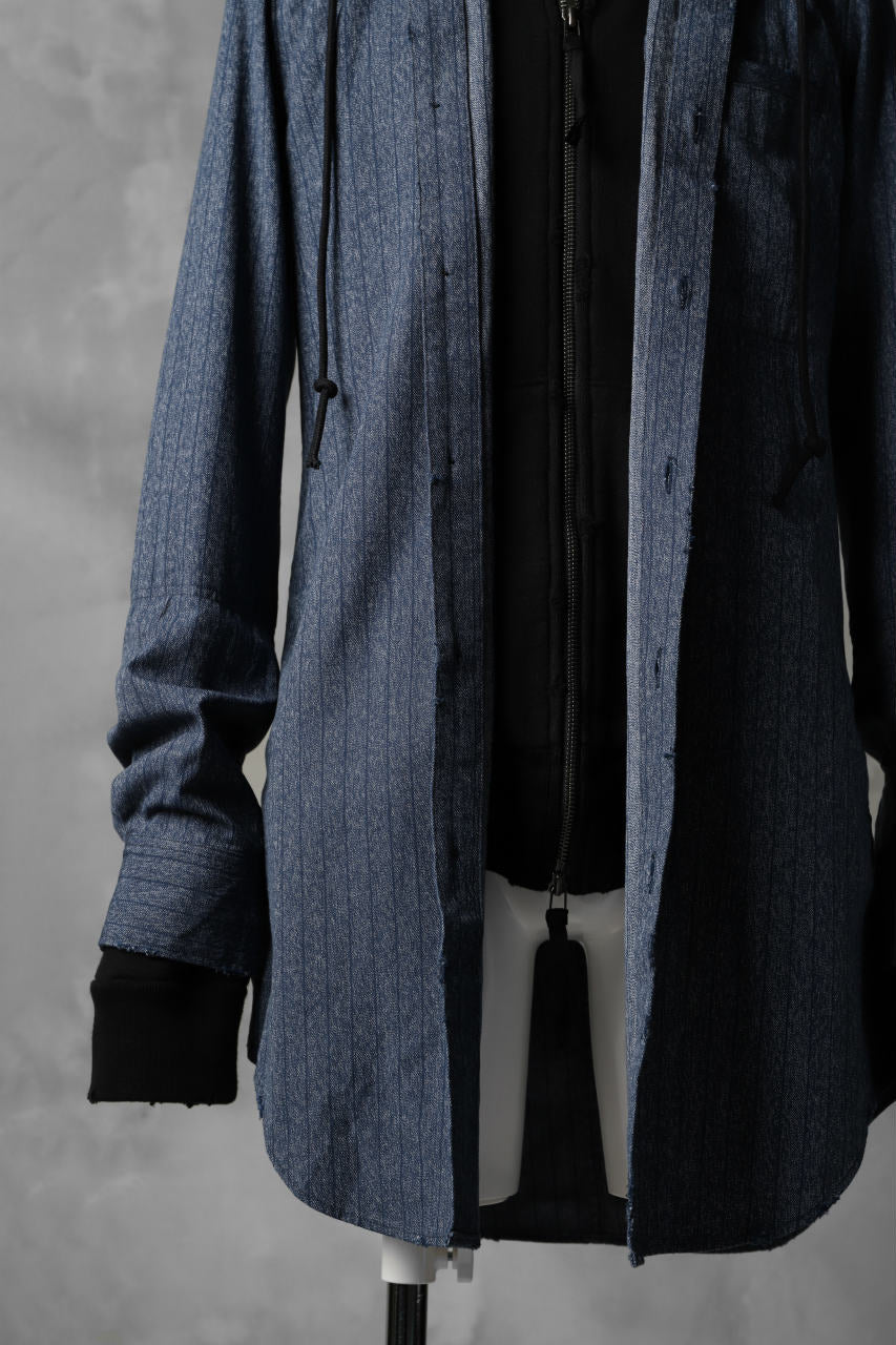 N/07 exclusive Combined Shirt-Jacket [ Stripe Denim×Fleecy Cotton ] (INDIGO STRIPE x BLACK) - Image 19
