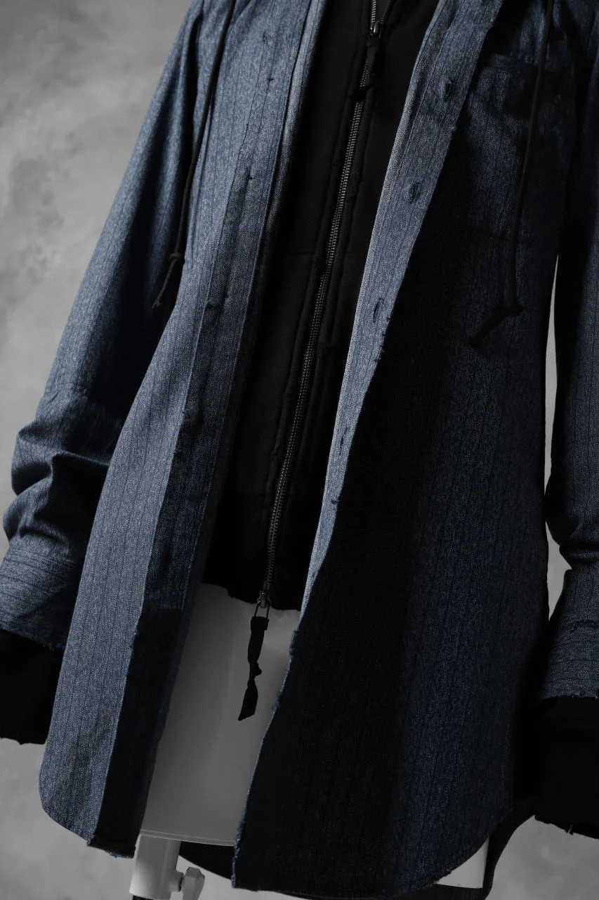 N/07 exclusive Combined Shirt-Jacket [ Stripe Denim×Fleecy Cotton ] (INDIGO STRIPE x BLACK) - Image 20
