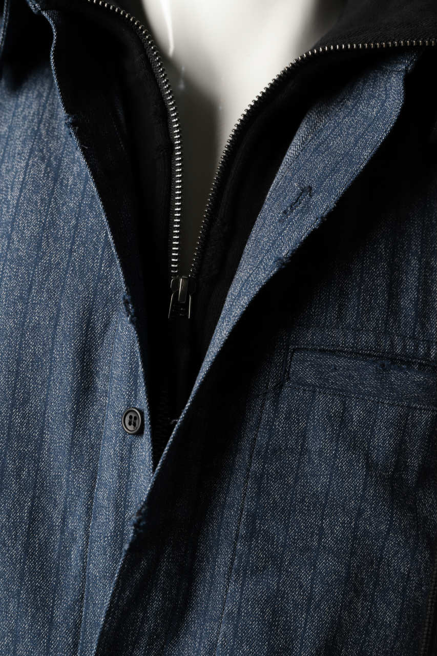 N/07 exclusive Combined Shirt-Jacket [ Stripe Denim×Fleecy Cotton ] (INDIGO STRIPE x BLACK) - Image 21