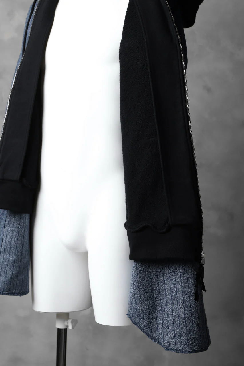 N/07 exclusive Combined Shirt-Jacket [ Stripe Denim×Fleecy Cotton ] (INDIGO STRIPE x BLACK) - Image 22