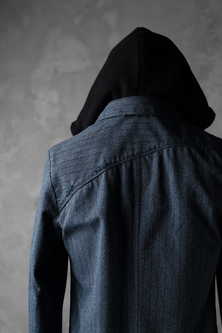 N/07 exclusive Combined Shirt-Jacket [ Stripe Denim×Fleecy Cotton ] (INDIGO STRIPE x BLACK) - Image 24