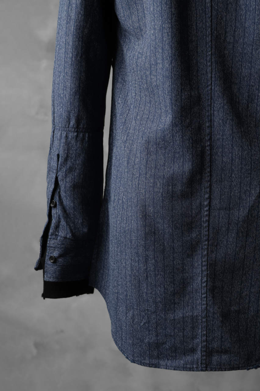 N/07 exclusive Combined Shirt-Jacket [ Stripe Denim×Fleecy Cotton ] (INDIGO STRIPE x BLACK) - Image 25