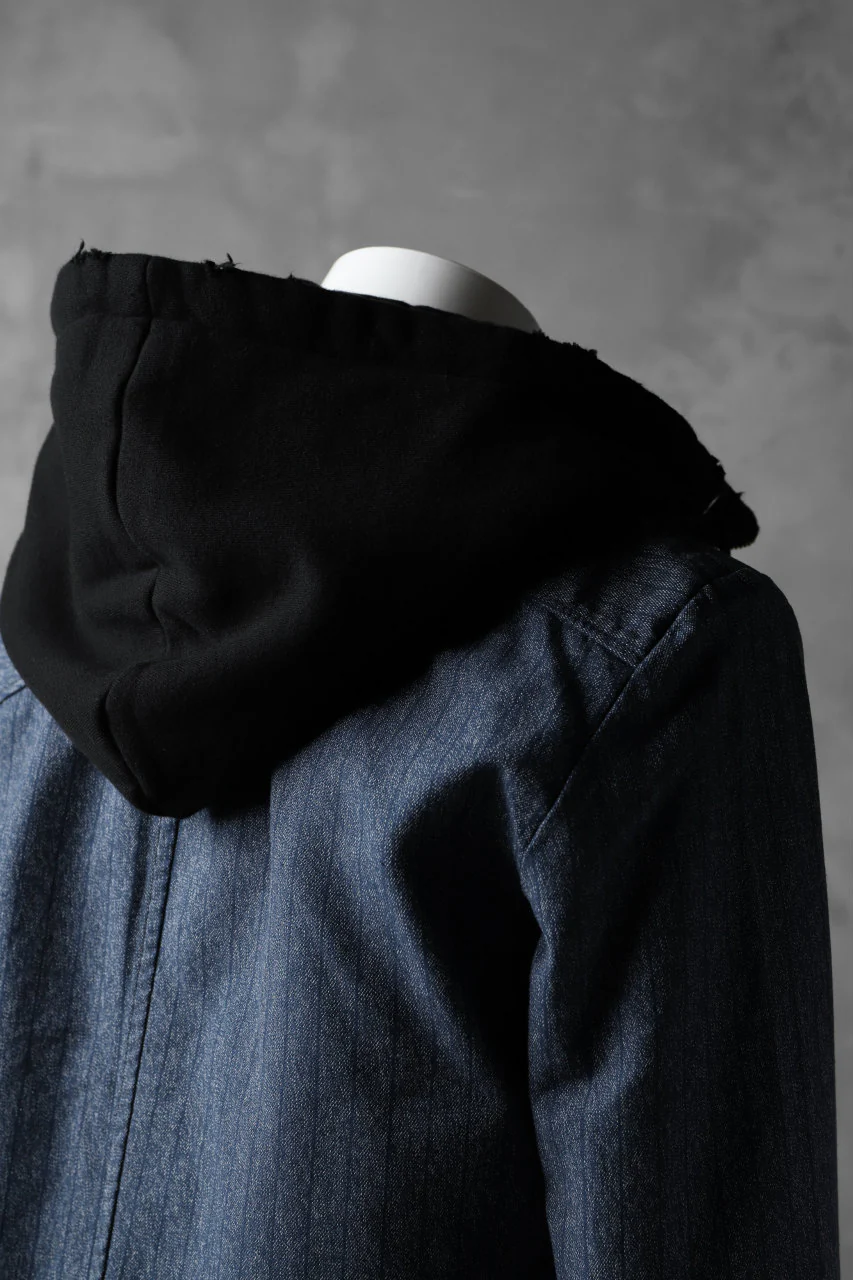 N/07 exclusive Combined Shirt-Jacket [ Stripe Denim×Fleecy Cotton ] (INDIGO STRIPE x BLACK) - Image 26