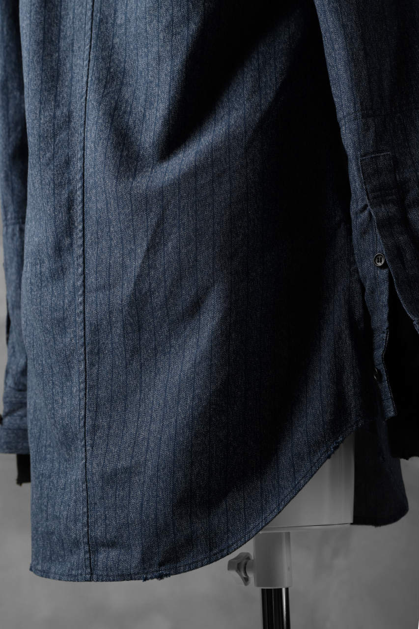 N/07 exclusive Combined Shirt-Jacket [ Stripe Denim×Fleecy Cotton ] (INDIGO STRIPE x BLACK) - Image 27