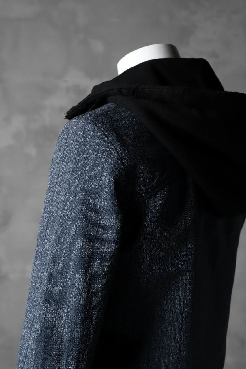 N/07 exclusive Combined Shirt-Jacket [ Stripe Denim×Fleecy Cotton ] (INDIGO STRIPE x BLACK) - Image 28
