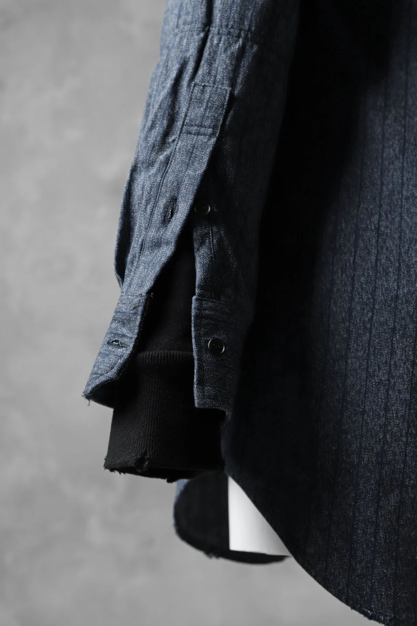 N/07 exclusive Combined Shirt-Jacket [ Stripe Denim×Fleecy Cotton ] (INDIGO STRIPE x BLACK) - Image 29