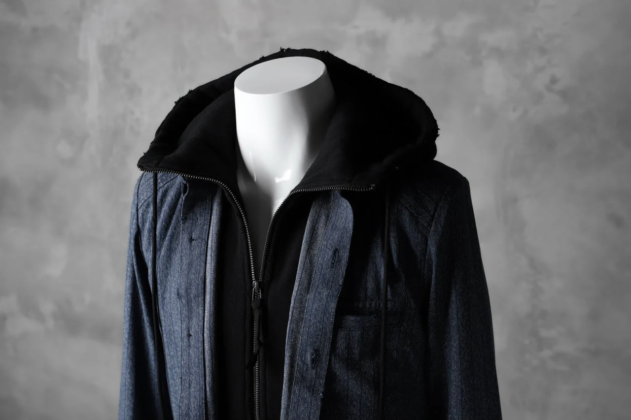 N/07 exclusive Combined Shirt-Jacket [ Stripe Denim×Fleecy Cotton ] (INDIGO STRIPE x BLACK) - Image 30