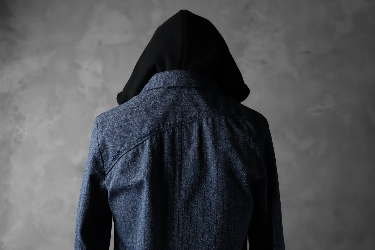 N/07 exclusive Combined Shirt-Jacket [ Stripe Denim×Fleecy Cotton ] (INDIGO STRIPE x BLACK) - Image 31