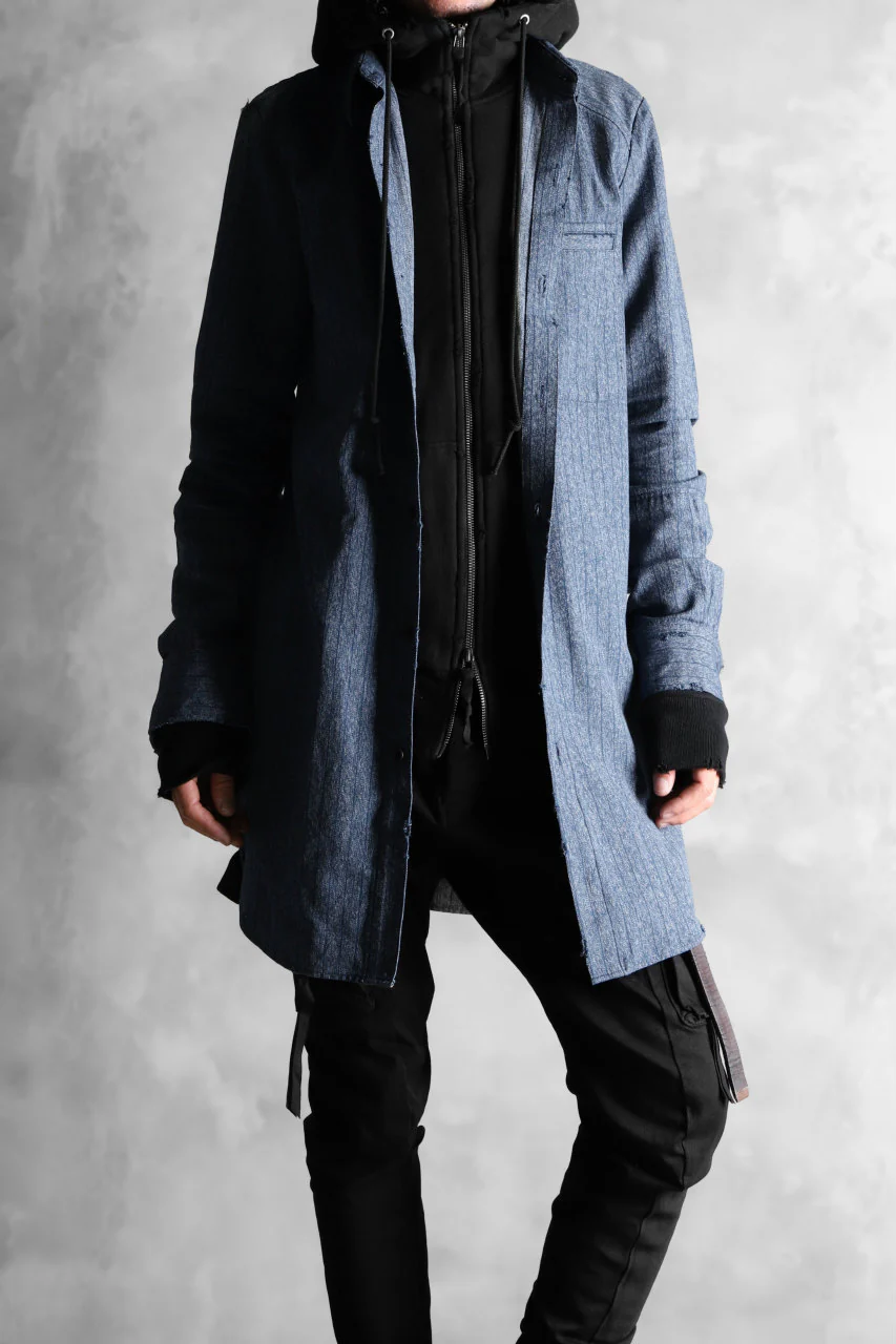 N/07 exclusive Combined Shirt-Jacket [ Stripe Denim×Fleecy Cotton ] (INDIGO STRIPE x BLACK) - Image 32