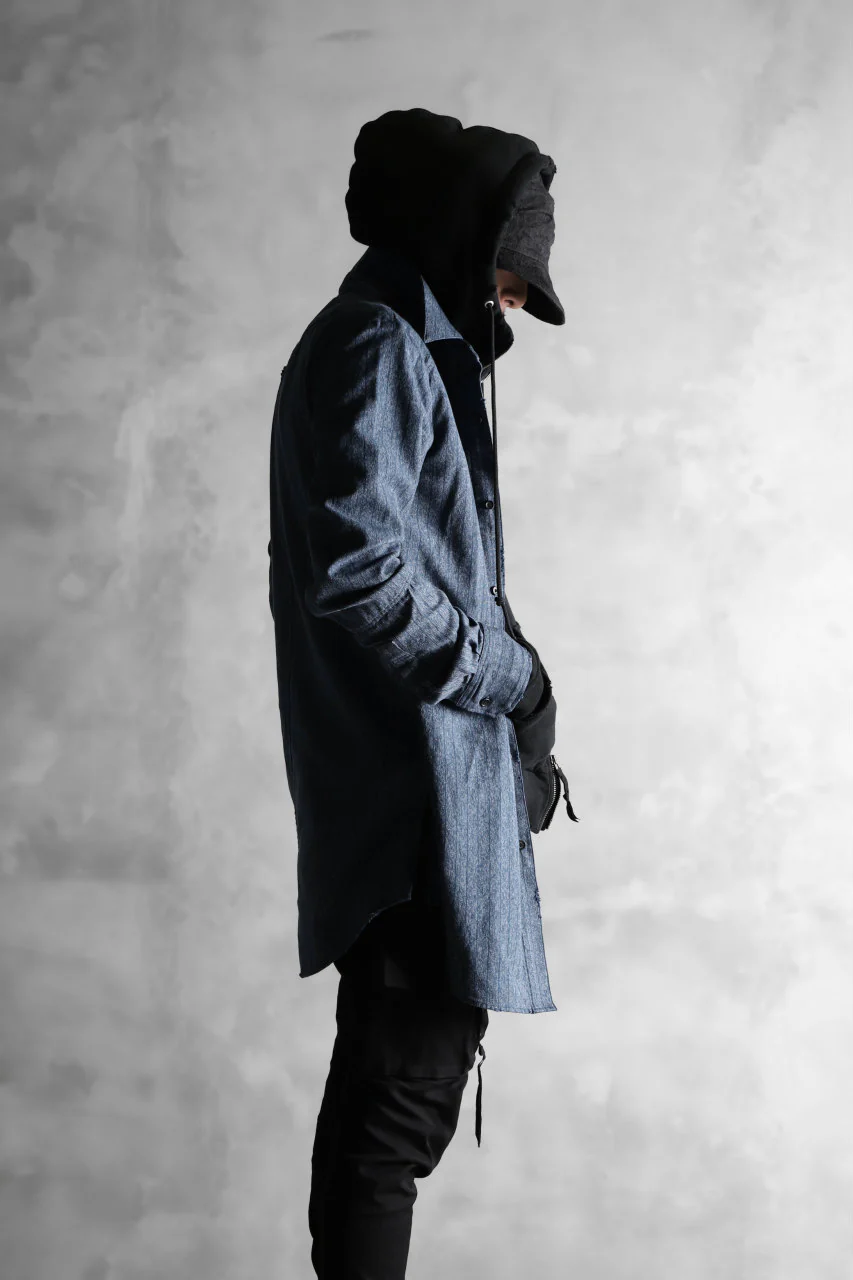 N/07 exclusive Combined Shirt-Jacket [ Stripe Denim×Fleecy Cotton ] (INDIGO STRIPE x BLACK) - Image 33