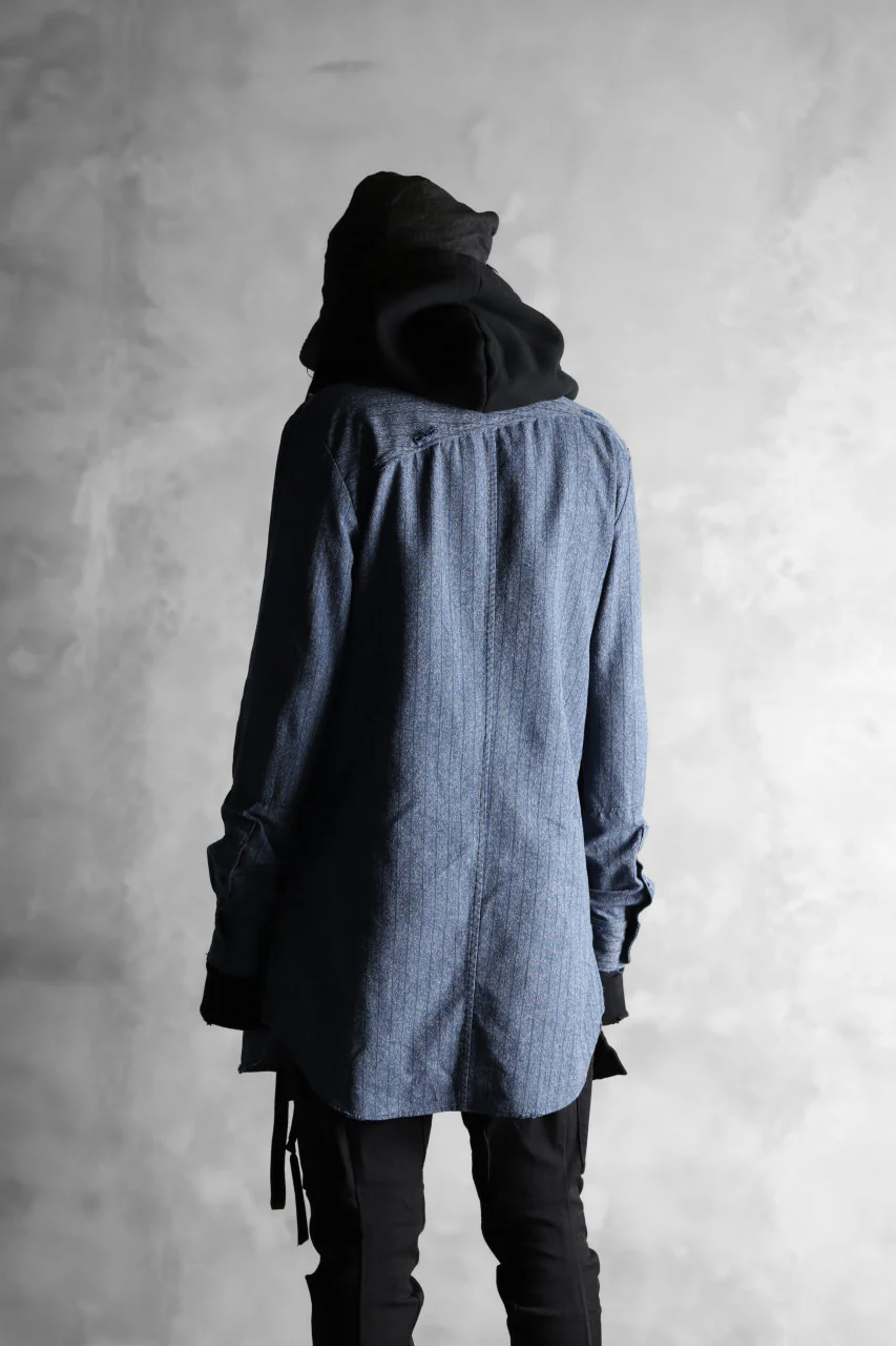 N/07 exclusive Combined Shirt-Jacket [ Stripe Denim×Fleecy Cotton ] (INDIGO STRIPE x BLACK) - Image 34