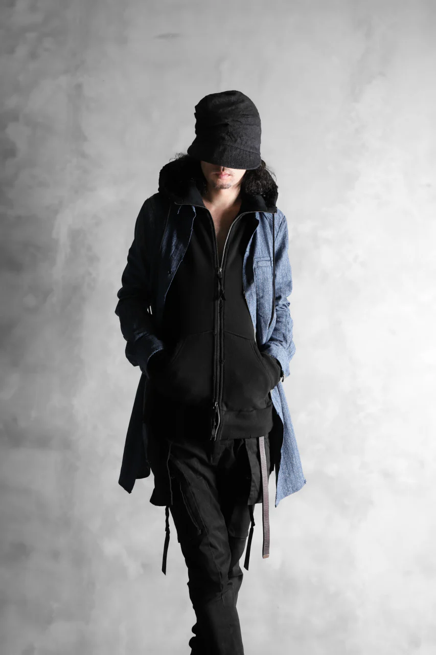 N/07 exclusive Combined Shirt-Jacket [ Stripe Denim×Fleecy Cotton ] (INDIGO STRIPE x BLACK) - Image 36