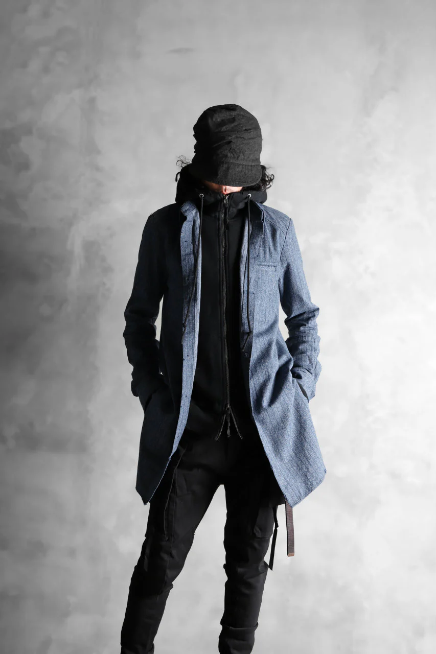 N/07 exclusive Combined Shirt-Jacket [ Stripe Denim×Fleecy Cotton ] (INDIGO STRIPE x BLACK) - Image 37