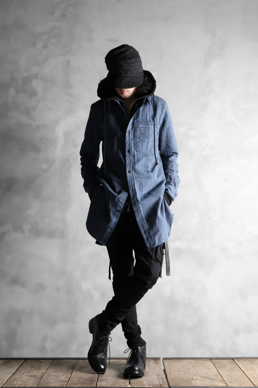 N/07 exclusive Combined Shirt-Jacket [ Stripe Denim×Fleecy Cotton ] (INDIGO STRIPE x BLACK) - Image 38