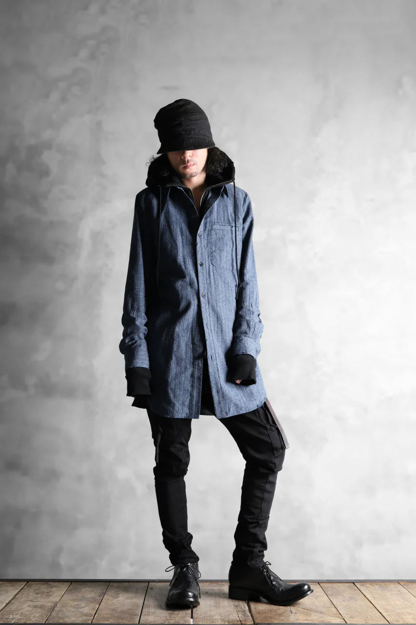 N/07 exclusive Combined Shirt-Jacket [ Stripe Denim×Fleecy Cotton ] (INDIGO STRIPE x BLACK) - Image 39