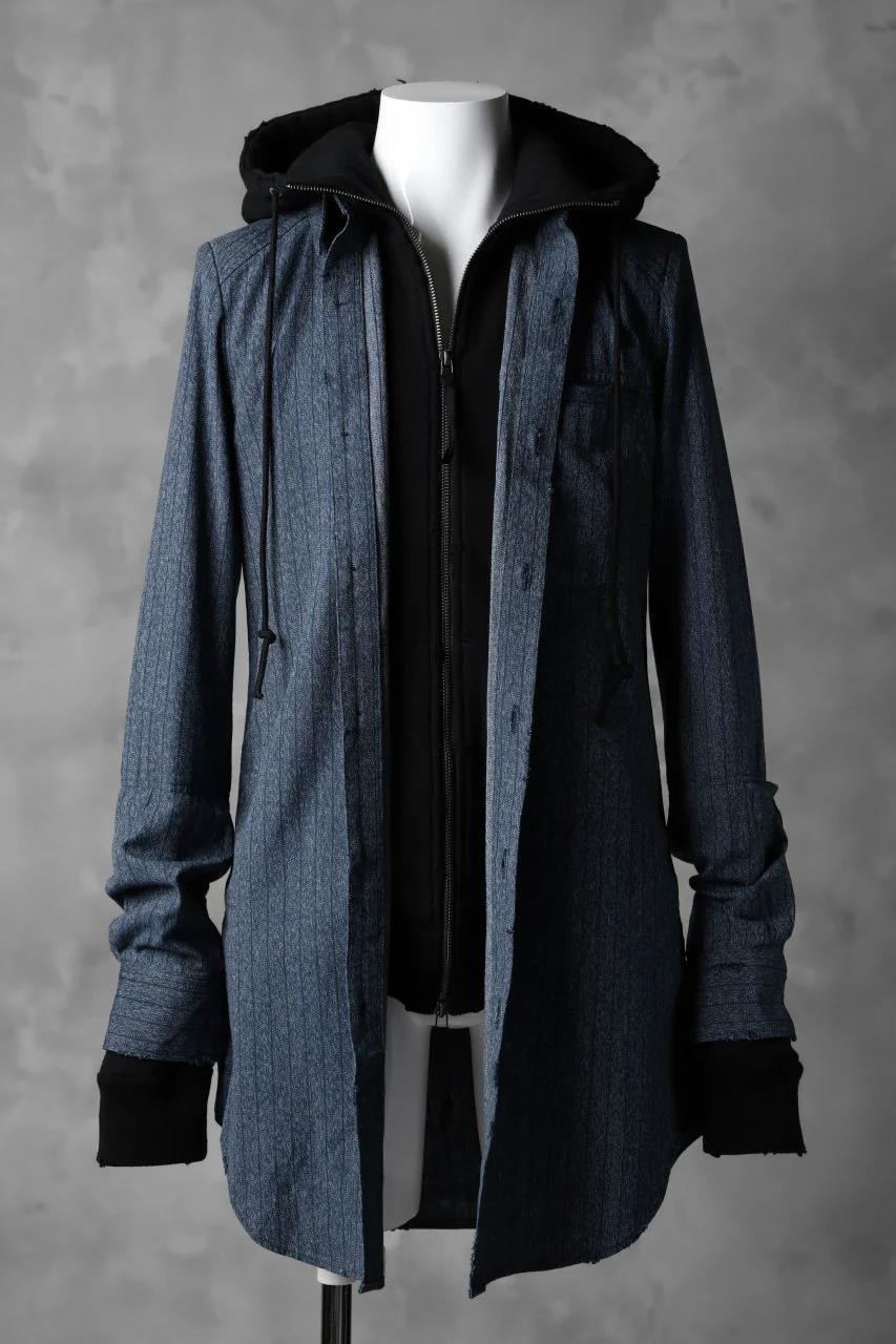 N/07 exclusive Combined Shirt-Jacket [ Stripe Denim×Fleecy Cotton ] (INDIGO STRIPE x BLACK) - Image 4