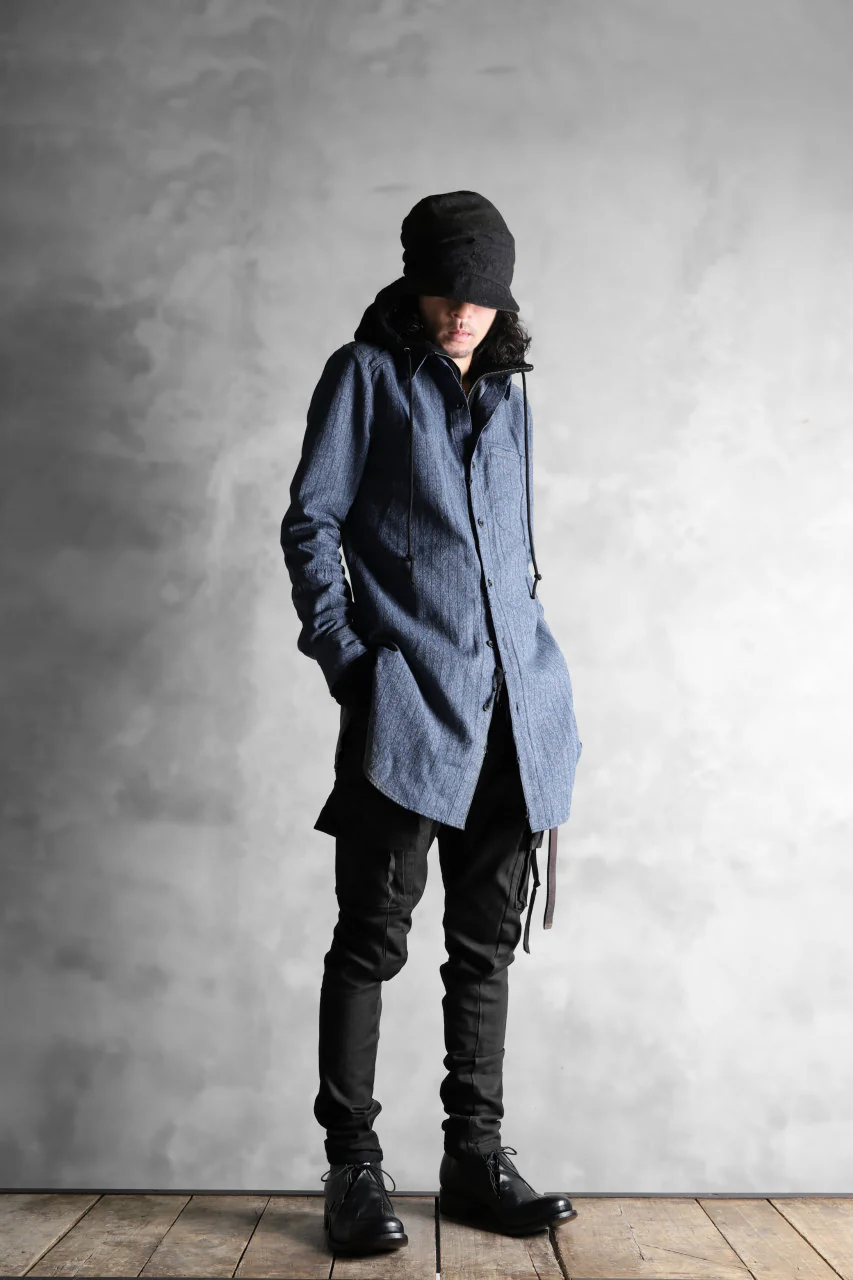 N/07 exclusive Combined Shirt-Jacket [ Stripe Denim×Fleecy Cotton ] (INDIGO STRIPE x BLACK) - Image 40