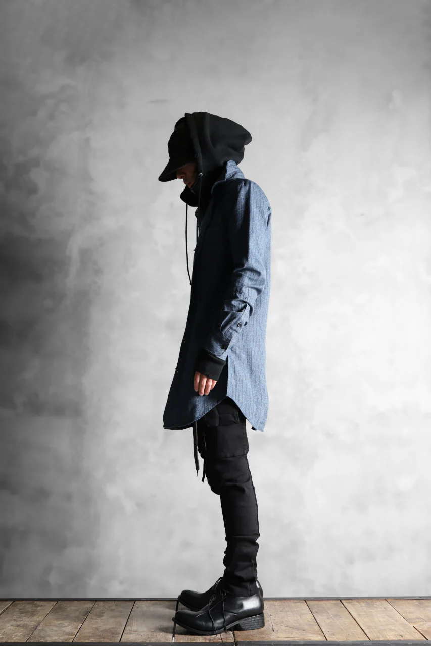 N/07 exclusive Combined Shirt-Jacket [ Stripe Denim×Fleecy Cotton ] (INDIGO STRIPE x BLACK) - Image 42