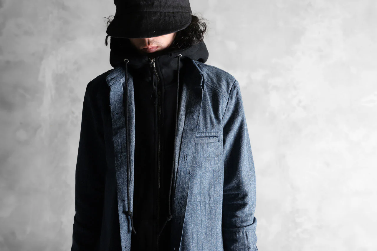 N/07 exclusive Combined Shirt-Jacket [ Stripe Denim×Fleecy Cotton ] (INDIGO STRIPE x BLACK) - Image 43