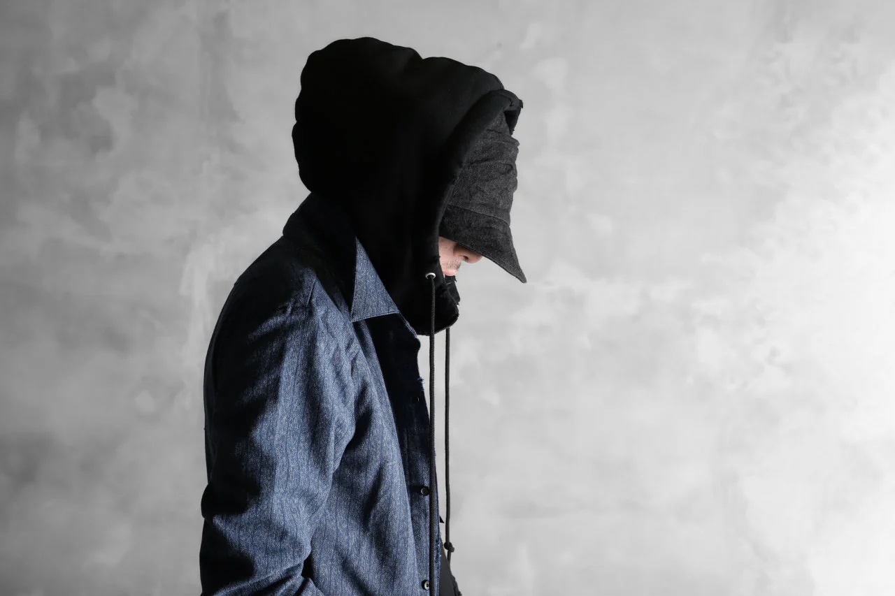 N/07 exclusive Combined Shirt-Jacket [ Stripe Denim×Fleecy Cotton ] (INDIGO STRIPE x BLACK) - Image 44