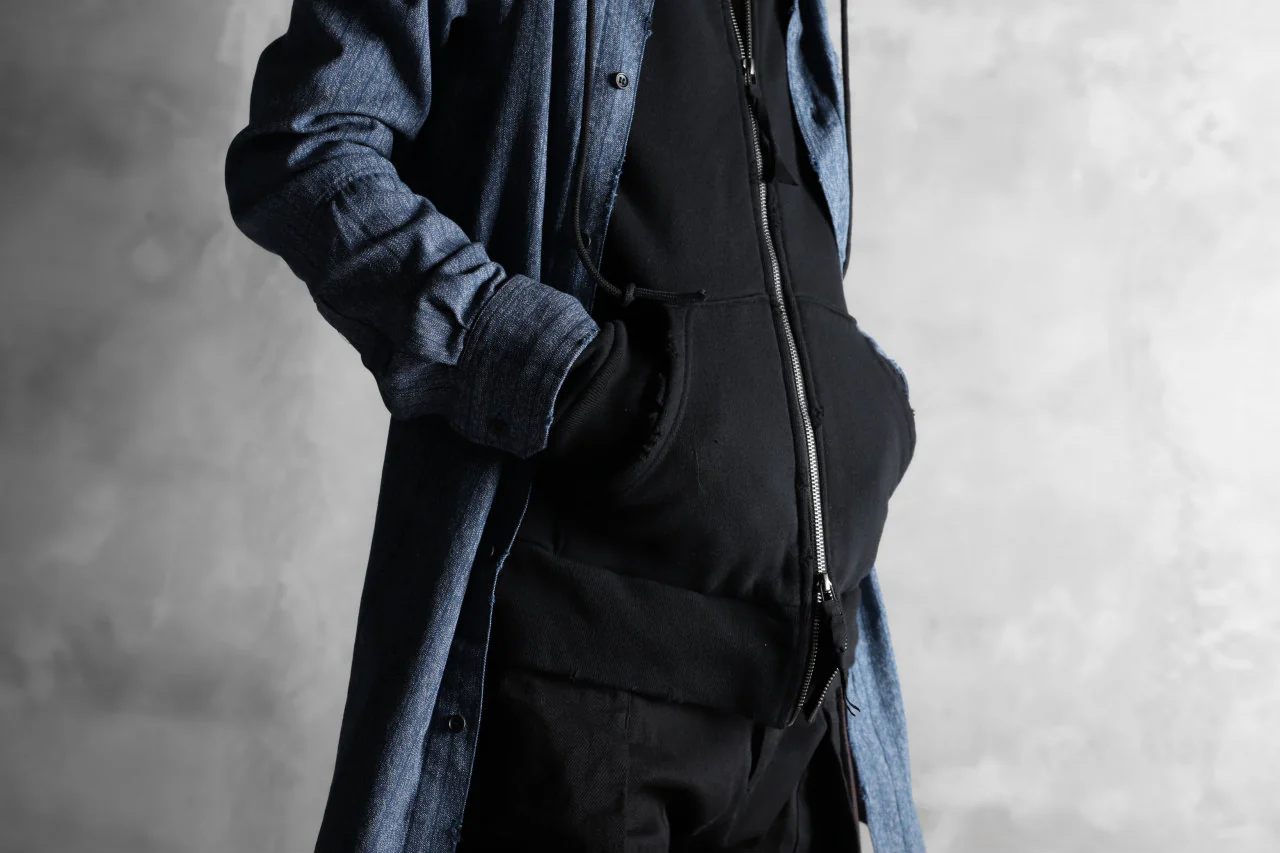 N/07 exclusive Combined Shirt-Jacket [ Stripe Denim×Fleecy Cotton ] (INDIGO STRIPE x BLACK) - Image 45