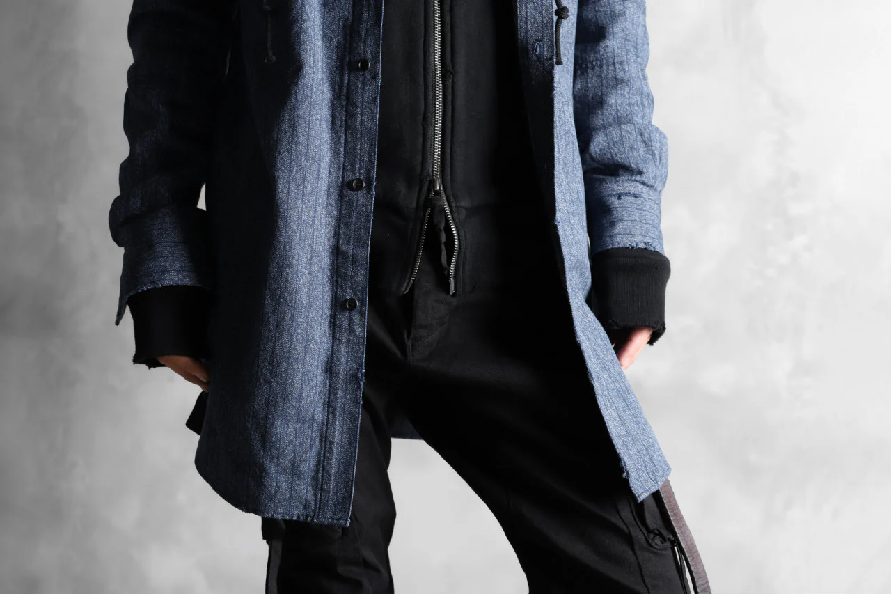 N/07 exclusive Combined Shirt-Jacket [ Stripe Denim×Fleecy Cotton ] (INDIGO STRIPE x BLACK) - Image 46