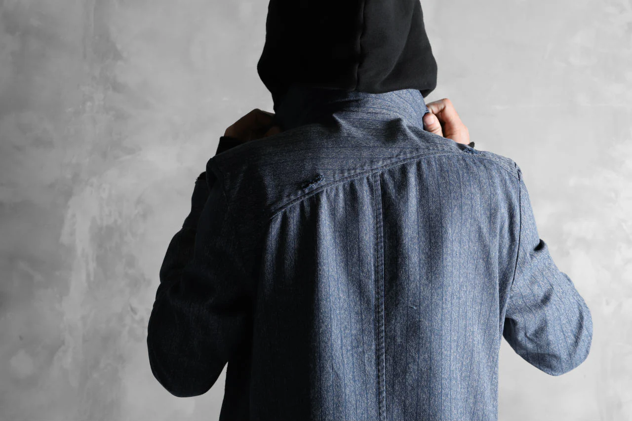 N/07 exclusive Combined Shirt-Jacket [ Stripe Denim×Fleecy Cotton ] (INDIGO STRIPE x BLACK) - Image 47