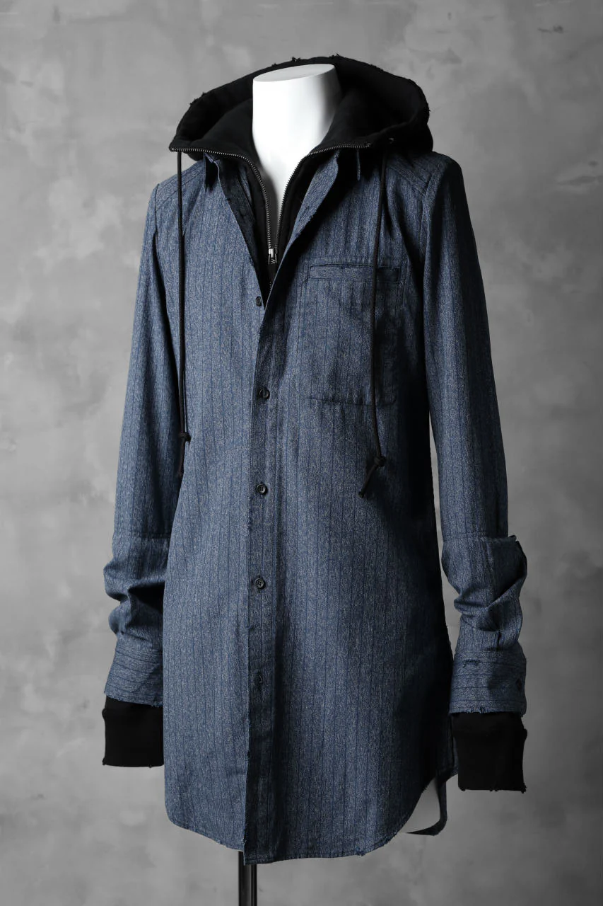 N/07 exclusive Combined Shirt-Jacket [ Stripe Denim×Fleecy Cotton ] (INDIGO STRIPE x BLACK) - Image 6