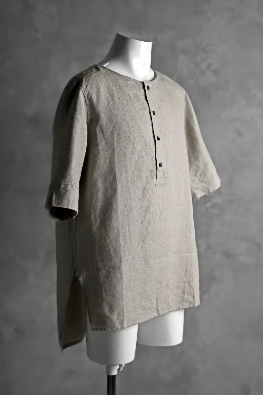 N/07 exclusive Henley Tunica Top [ Pure Linen Weave ] (BEIGE) - Image 2
