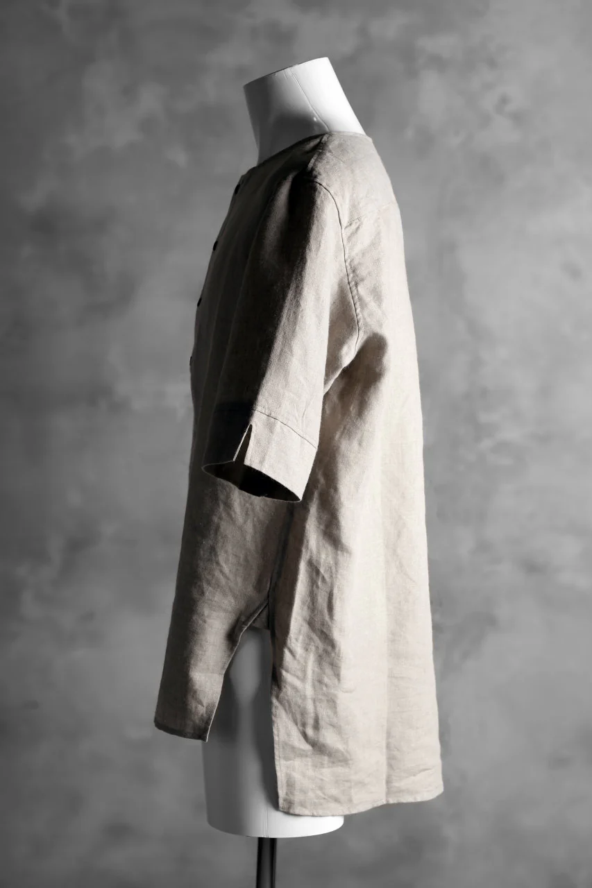 N/07 exclusive Henley Tunica Top [ Pure Linen Weave ] (BEIGE) - Image 4