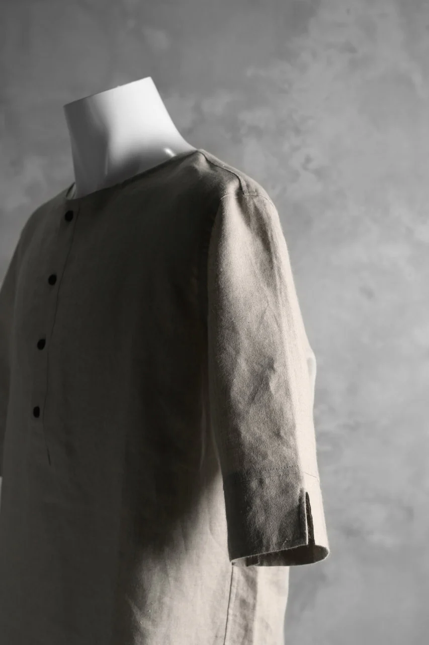 N/07 exclusive Henley Tunica Top [ Pure Linen Weave ] (BEIGE) - Image 9