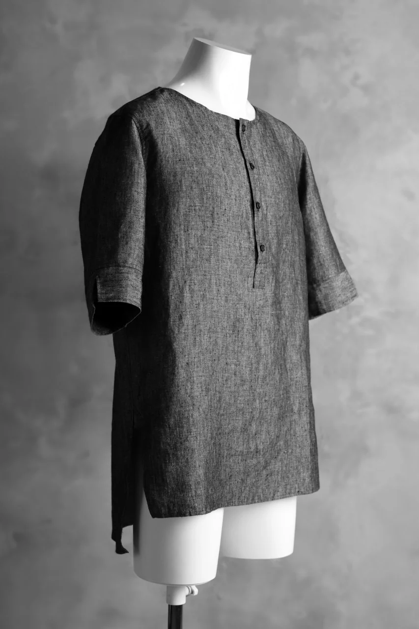 N/07 exclusive Henley Tunica Top [ Pure Linen Weave ] (BLACK) - Image 2