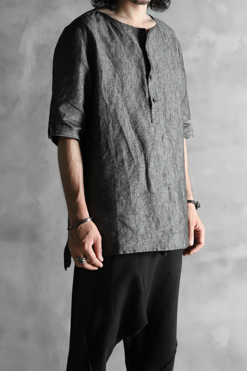 N/07 exclusive Henley Tunica Top [ Pure Linen Weave ] (BLACK) - Image 25