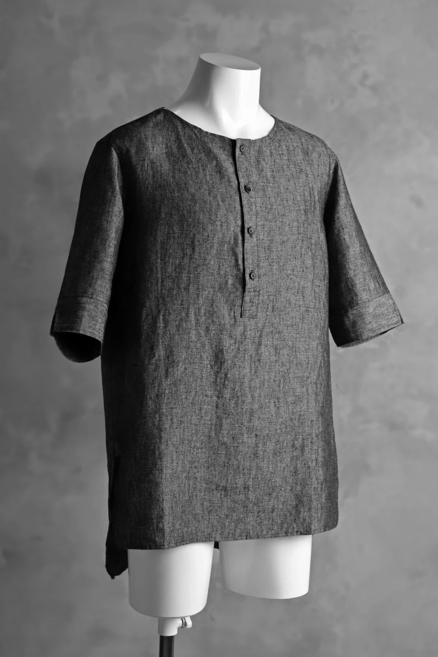N/07 exclusive Henley Tunica Top [ Pure Linen Weave ] (BLACK) - Image 3