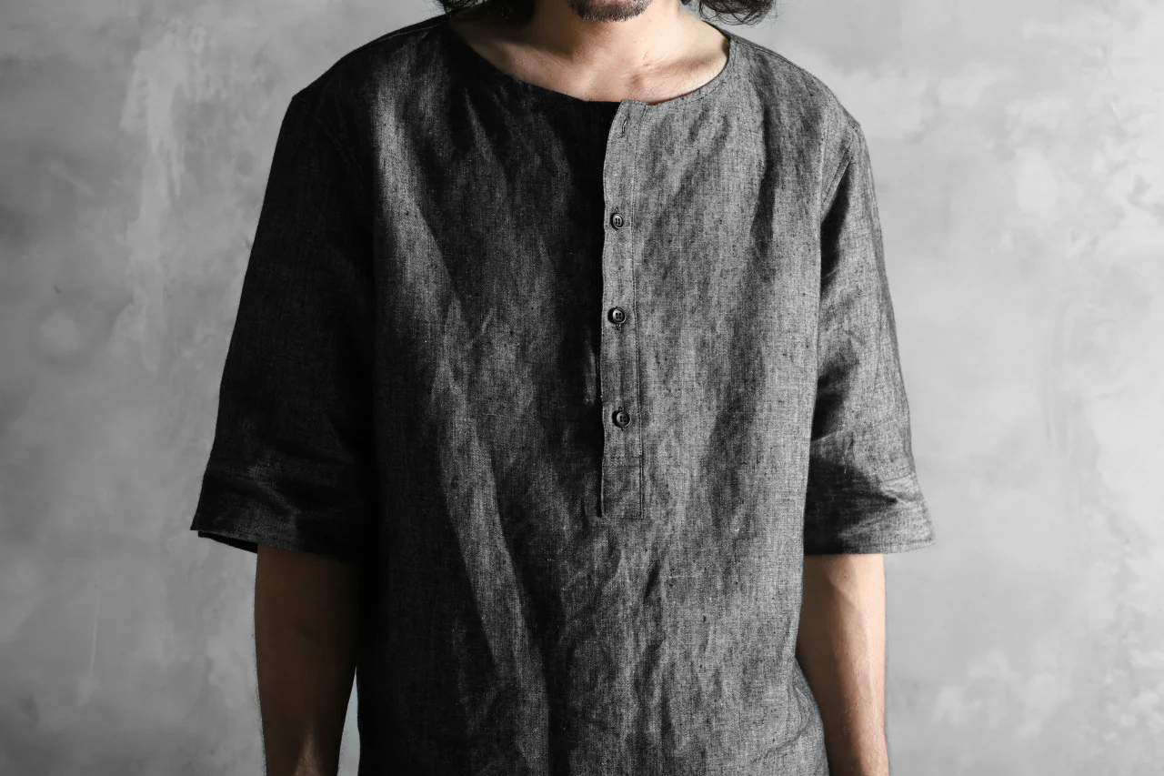 N/07 exclusive Henley Tunica Top [ Pure Linen Weave ] (BLACK) - Image 30