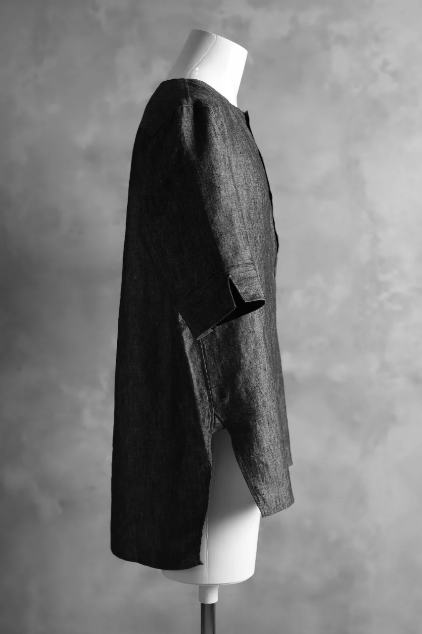 N/07 exclusive Henley Tunica Top [ Pure Linen Weave ] (BLACK) - Image 4
