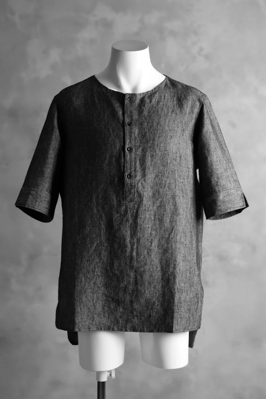 N/07 exclusive Henley Tunica Top [ Pure Linen Weave ] (BLACK) - Image 5