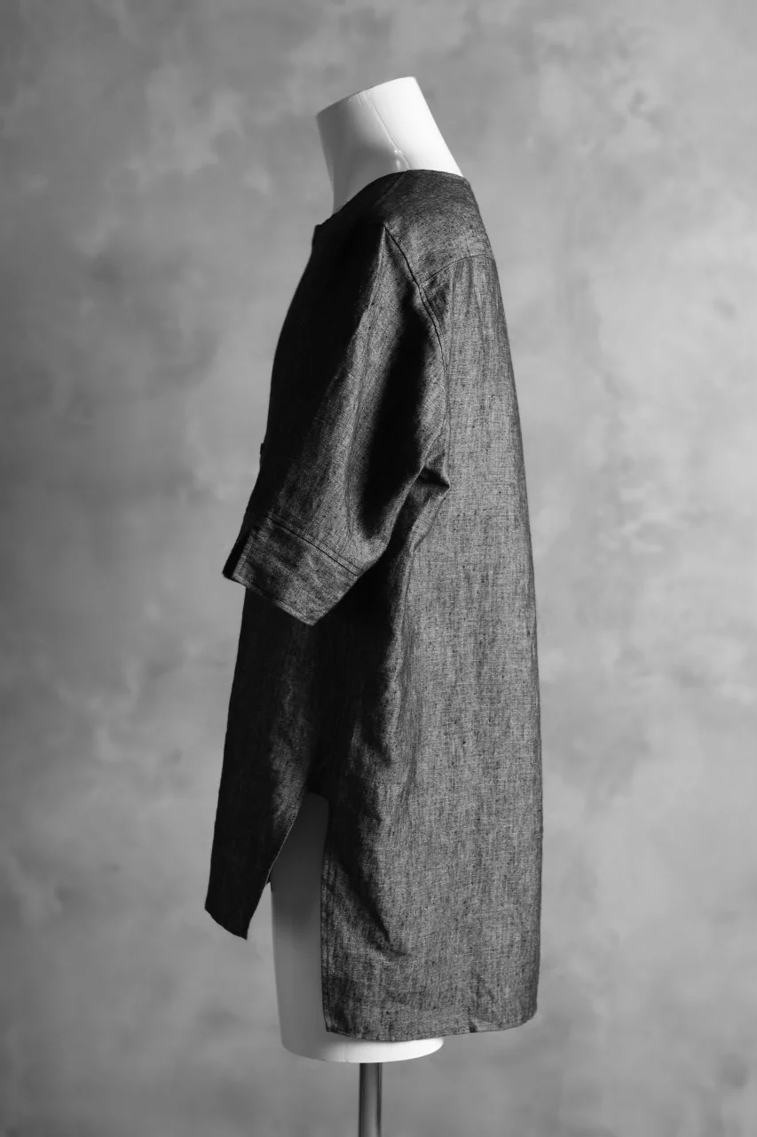 N/07 exclusive Henley Tunica Top [ Pure Linen Weave ] (BLACK) - Image 7