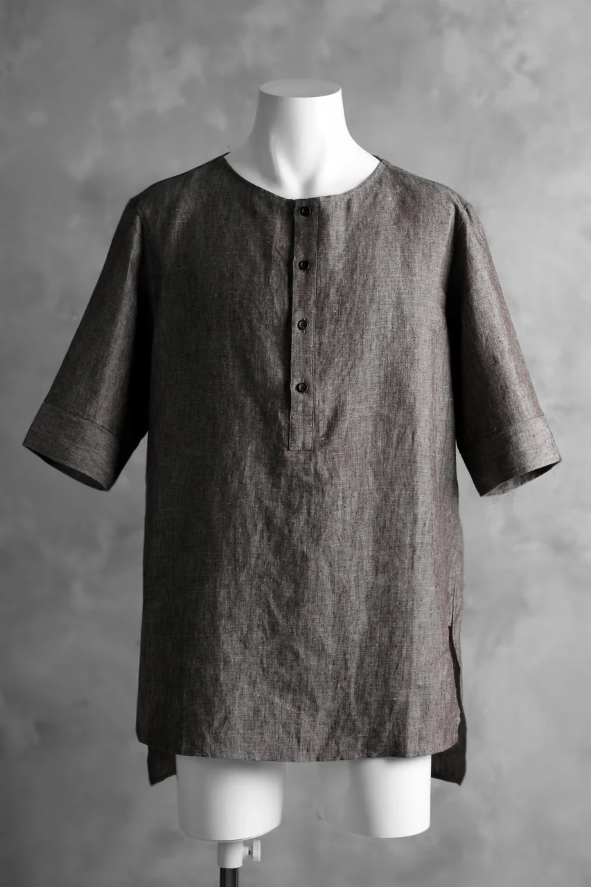 N/07 exclusive Henley Tunica Top [ Pure Linen Weave ] (BROWN)
