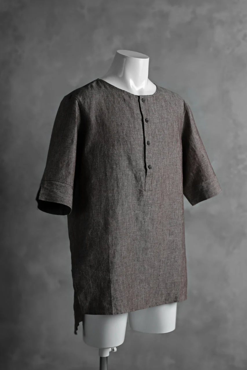N/07 exclusive Henley Tunica Top [ Pure Linen Weave ] (BROWN) - Image 2
