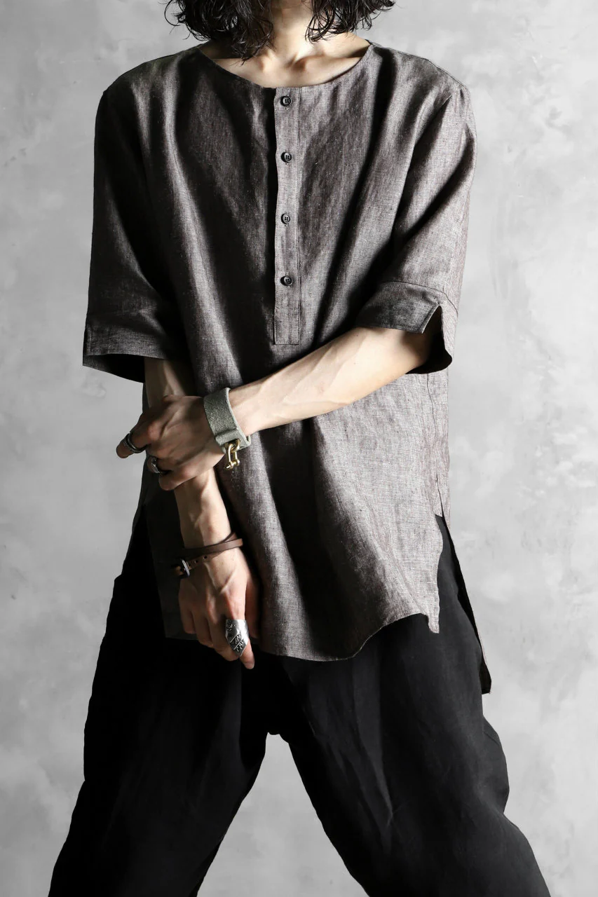 N/07 exclusive Henley Tunica Top [ Pure Linen Weave ] (BROWN) - Image 27