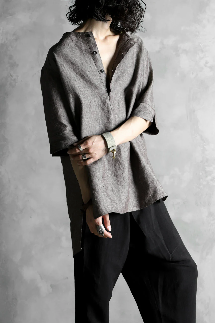 N/07 exclusive Henley Tunica Top [ Pure Linen Weave ] (BROWN) - Image 28