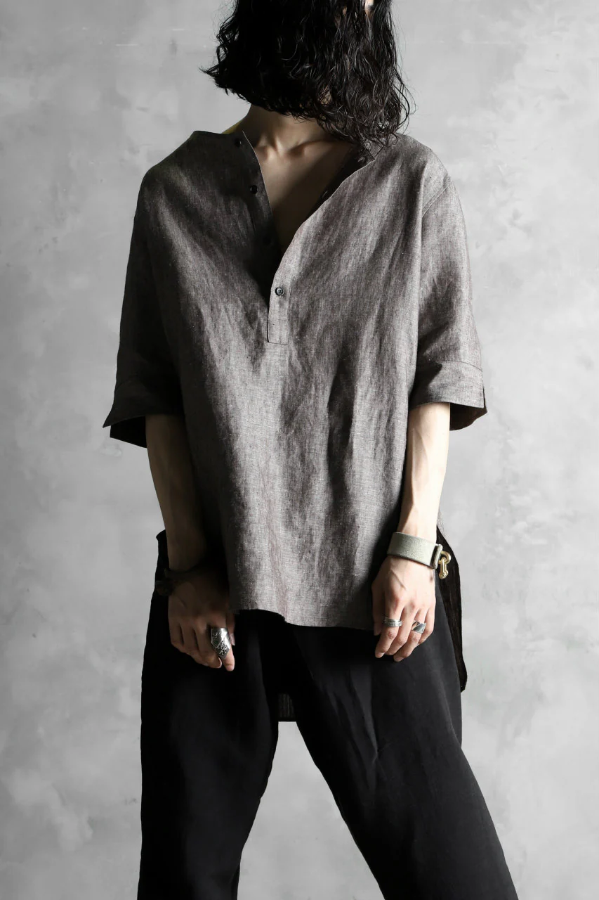 N/07 exclusive Henley Tunica Top [ Pure Linen Weave ] (BROWN) - Image 29