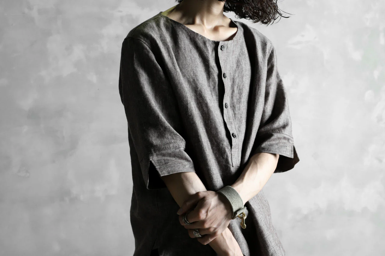 N/07 exclusive Henley Tunica Top [ Pure Linen Weave ] (BROWN) - Image 33
